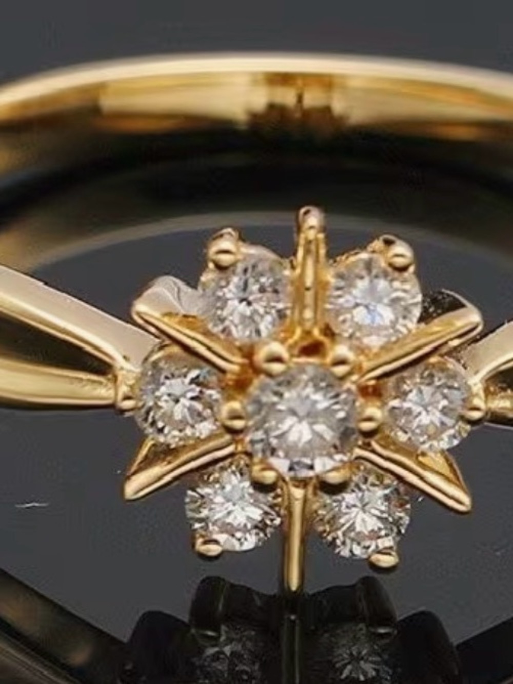 Delicate Gold Floral Diamond Cluster Ring - Sparkling White Stones